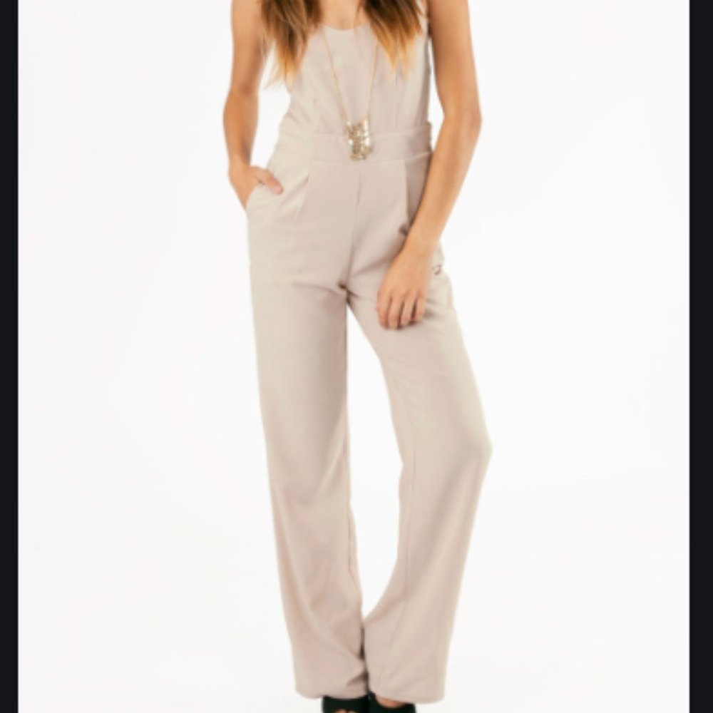 Tobi Tyler Intersecting Beige Halter Jumpsuit NWOT
